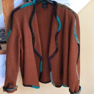Candiss Cole wool knit jacket. Size M, NWOT, rust with piping front & sleeve